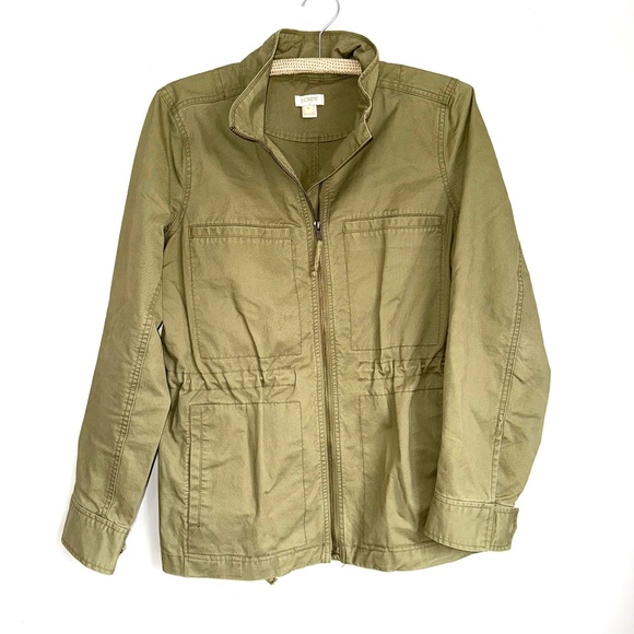 JCREW Womens Medium Olive Green Adjustable Waist Full Zip Utility Jacket VV7 - Picture 2 of 6